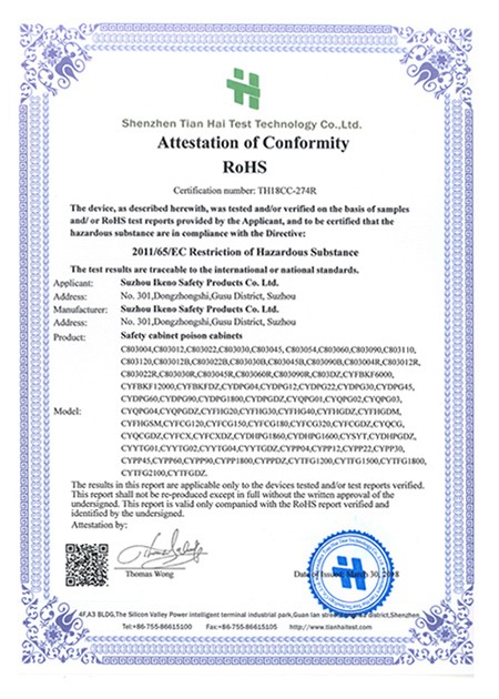 TH18CP-274 苏州池野安全防护用品有限公司信息 ROHS证书